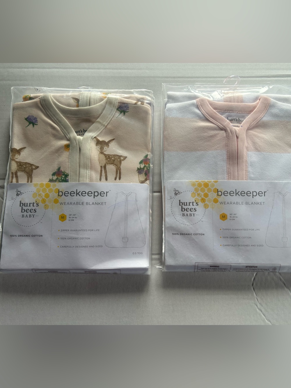 Burt's Bees Pink and White Striped Sleeveless Sleep Sacks Lot of 2